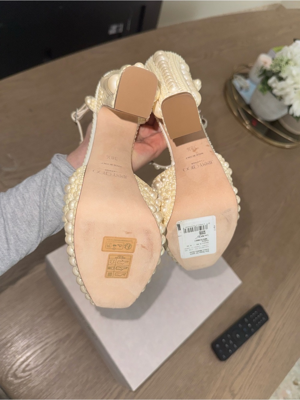 Jimmy Choo Pearl-Embellished Ivory Platform Sandals - Picture 5 of 5